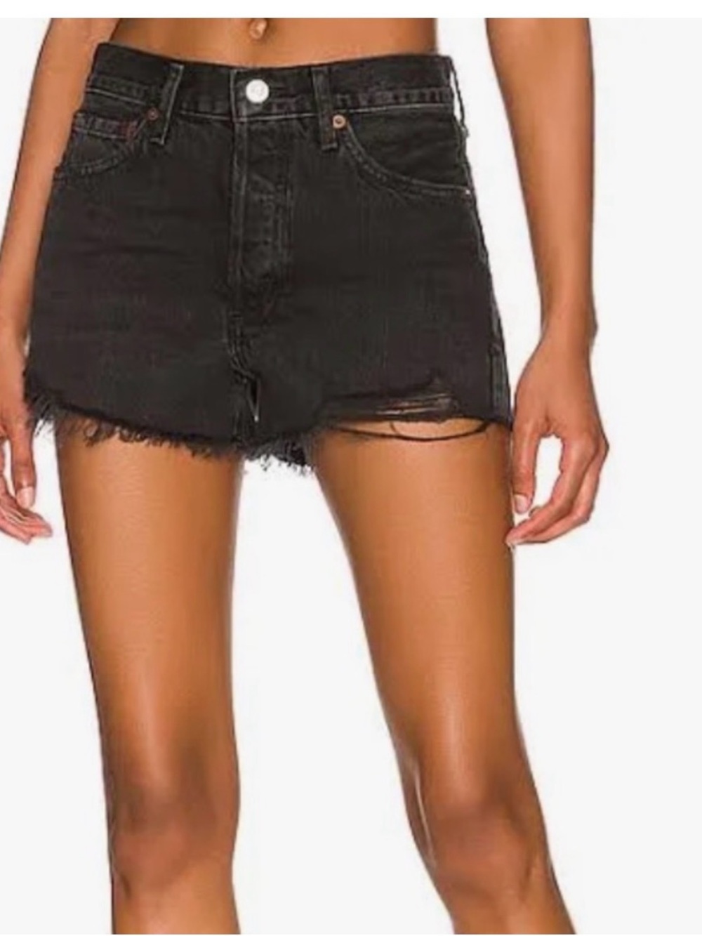 Agolde Black Distressed Jean Shorts